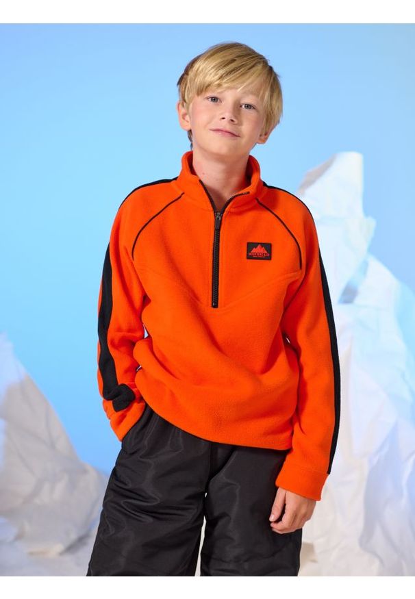 Sinsay - Bluza z polaru - pomarańczowy. Typ kołnierza: kołnierzyk stójkowy. Kolor: pomarańczowy. Materiał: polar. Wzór: aplikacja