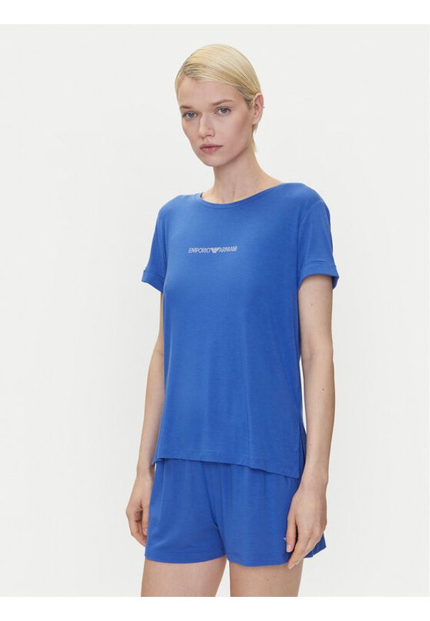 Emporio Armani T-Shirt EW000780 AF12192 UA012 Niebieski Regular Fit. Kolor: niebieski. Materiał: wiskoza