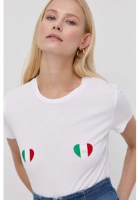 Elisabetta Franchi t-shirt bawełniany kolor biały. Okazja: na co dzień. Kolor: biały. Materiał: bawełna. Długość rękawa: krótki rękaw. Długość: krótkie. Wzór: haft. Styl: casual #2