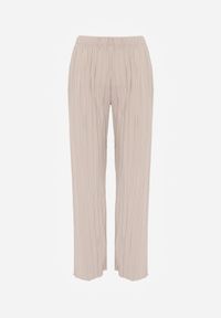 Renee - Beżowe Plisowane Spodnie High Waist z Szerokimi Nogawkami Sedalia. Stan: podwyższony. Kolor: beżowy. Materiał: satyna #3