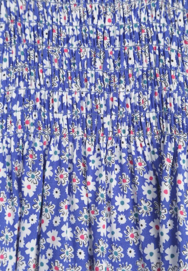 Renee - Niebieska Sukienka z Bawełny na Ramiączkach z Rozkloszowaniem i Marszczoną Górą Risetto. Kolor: niebieski. Materiał: bawełna. Długość rękawa: na ramiączkach. Sezon: lato