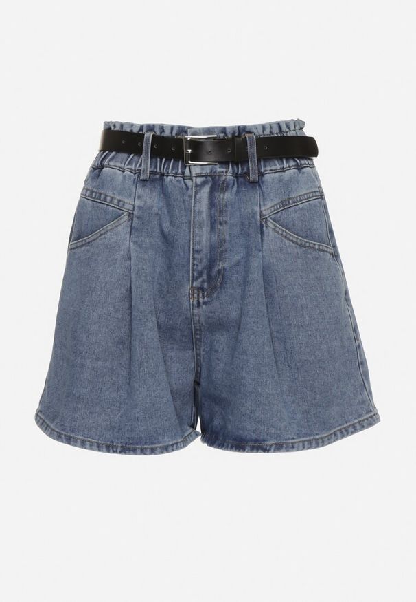Born2be - Niebieskie Szorty Jeansowe z Ozdobnymi Przeszyciami Gumką w Talii i Paskiem Alariana. Okazja: na co dzień. Kolor: niebieski. Materiał: jeans. Styl: klasyczny, elegancki, casual