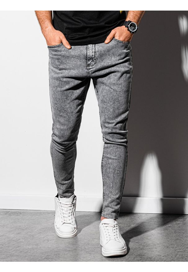 Ombre Clothing - Spodnie męskie jeansowe P923 - szare - XXL. Kolor: szary. Materiał: jeans