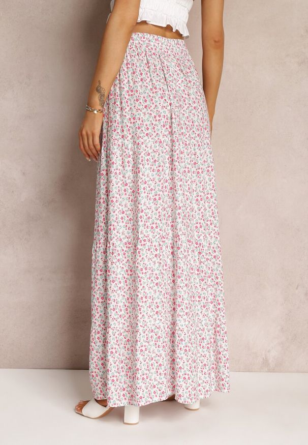 Renee - Biała Spódnica Maxi Bawełniana w Kwiatowy Wzór Rayegan. Kolor: biały. Materiał: bawełna. Wzór: kwiaty. Sezon: lato