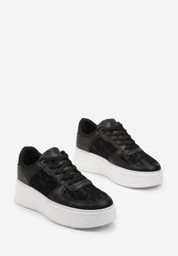 Renee - Czarne Sneakersy na Niskiej Platrofmie z Brokatowymi Wstawkami Enollas. Kolor: czarny. Wzór: aplikacja #2