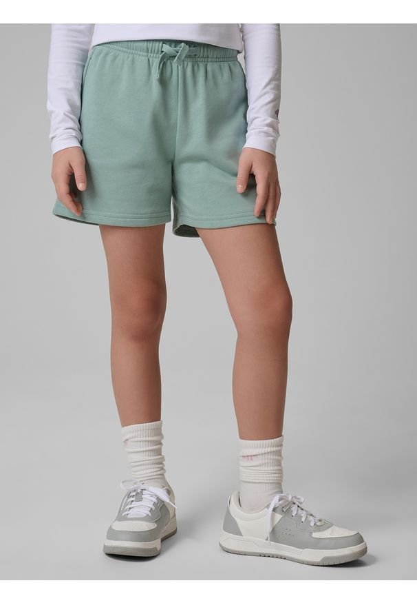 4f - 4F Spodenki dresowe dziewczęce - turkusowe 122 (6-7 lat). Kolor: turkusowy. Materiał: dresówka. Sezon: lato. Sport: turystyka piesza