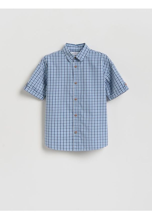 Reserved - Bawełniana koszula w kratę - granatowy. Kolor: niebieski. Materiał: bawełna