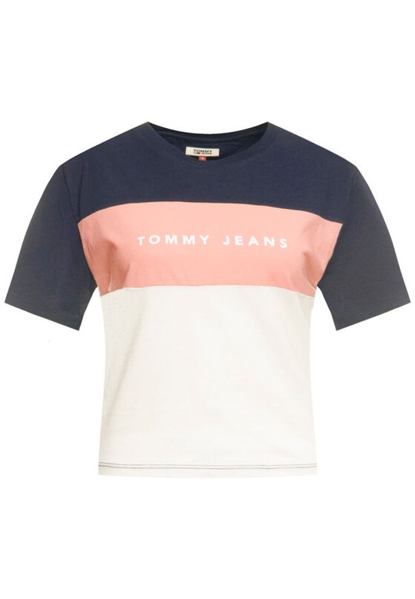 Tommy Jeans T-Shirt Stripe Logo DW0DW07536 Granatowy Regular Fit. Kolor: niebieski. Materiał: bawełna