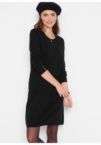 Sukienka dzianinowa z guzikami bonprix czarny. Kolor: czarny. Materiał: dzianina #3