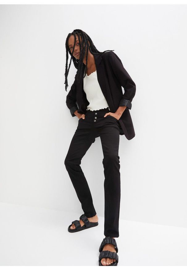 bonprix - Spodnie twillowe ze stretchem. Kolor: czarny