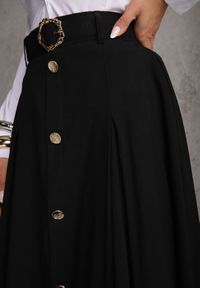 Renee - Czarna Rozkloszowana Spódnica z Kieszonkami i Paskiem z Klamrą Qualea. Okazja: na co dzień. Kolor: czarny. Materiał: wiskoza, bawełna, materiał. Styl: casual, elegancki #6