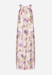 Born2be - Fioletowa Satynowa Sukienka w Kwiaty Fenaresia. Okazja: na co dzień, na spacer. Kolor: fioletowy. Materiał: satyna. Długość rękawa: na ramiączkach. Wzór: kwiaty. Sezon: lato. Typ sukienki: proste. Styl: casual, elegancki #6