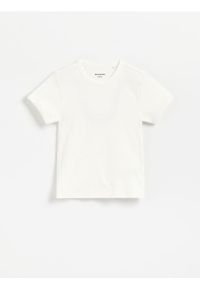 Reserved - Gładki t-shirt - złamana biel. Materiał: bawełna. Wzór: gładki #1