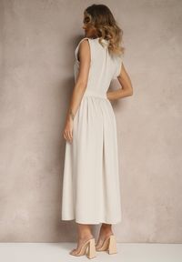 Renee - Beżowa Sukienka z Paskiem Koszulowa o Rozkloszowanym Fasonie Mavoselle. Okazja: na co dzień. Kolor: beżowy. Materiał: jeans. Typ sukienki: koszulowe. Styl: elegancki, casual