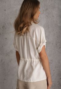 Renee - Beżowa Koszula na Lato z Troczkiem w Pasie i Kieszonkami Phellasia. Okazja: na co dzień. Kolor: beżowy. Materiał: jeans. Sezon: lato. Styl: elegancki, casual #3