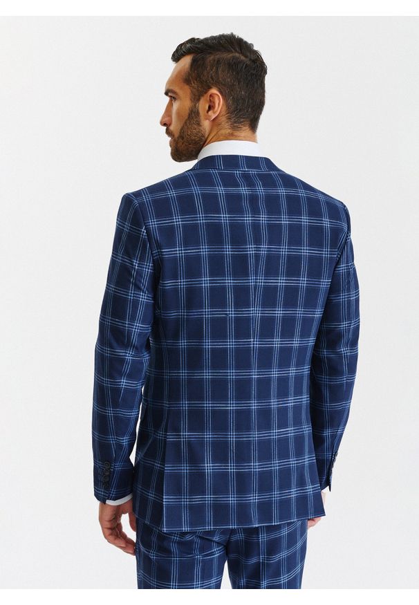 Pako Lorente - PAKO LORENTE – Granatowa marynarka garniturowa w niebieską kratę. Kolor: niebieski. Materiał: poliester, elastan, wiskoza