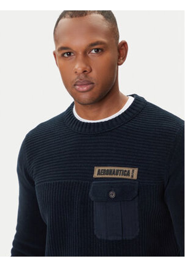 Aeronautica Militare Sweter 252MA1573UL00539 Granatowy Regular Fit. Kolor: niebieski. Materiał: bawełna