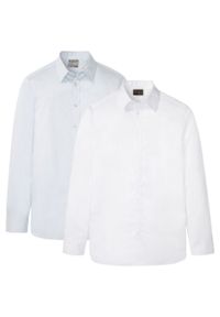 Koszula męska niewymagająca prasowania, Slim Fit (2 szt.) bonprix biały + pudrowy niebieski. Kolor: biały. Styl: elegancki #1