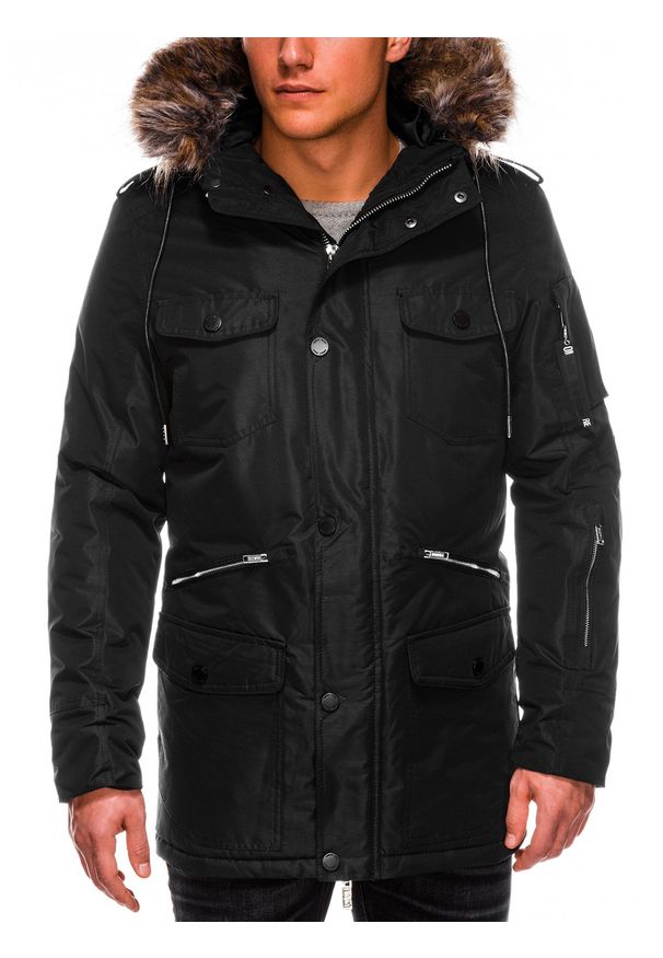 Ombre Clothing - Kurtka męska zimowa parka C410 - czarna - XL. Kolor: czarny. Materiał: poliester. Sezon: zima