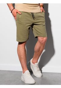 Ombre Clothing - Krótkie spodenki męskie dresowe W291 - khaki - XXL. Kolor: brązowy. Materiał: dresówka. Długość: krótkie. Styl: klasyczny