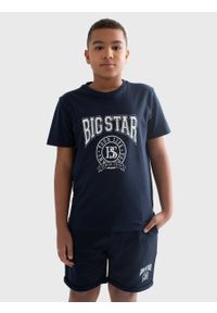 Big-Star - Koszulka chłopięca z nadrukiem granatowa Holger 403/ Szortex 403. Okazja: na co dzień. Kolor: niebieski. Materiał: tkanina, dzianina, bawełna. Wzór: nadruk. Sezon: lato. Styl: casual, klasyczny, elegancki, młodzieżowy #4