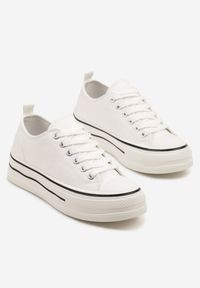 Born2be - Białe Klasyczne Trampki na Grubej Podeszwie Natileva. Okazja: na co dzień. Kolor: biały. Materiał: jeans. Szerokość cholewki: normalna. Styl: klasyczny
