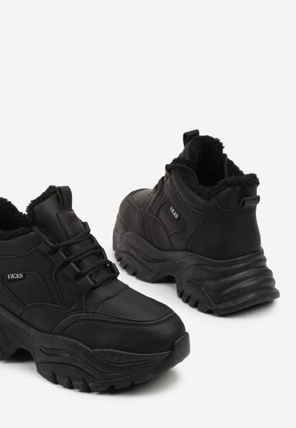 Born2be - Czarne Sneakersy Vices w Stylu Traperków Chunky na Grubej Podeszwie Leandre. Okazja: na co dzień. Kolor: czarny. Materiał: jeans