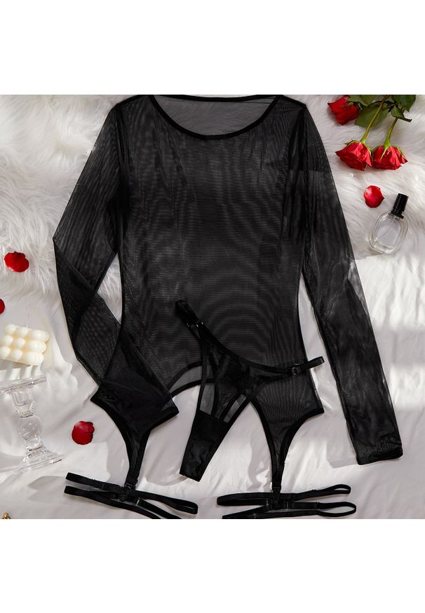 Intica - Komplet z siateczki z długim rękawem na specjalne okazje Estrella. Kolor: czarny. Materiał: materiał. Długość: długie