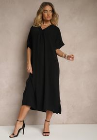 Renee - Czarna Pudełkowa Sukienka z Bawełną i Marszczeniem Teleriela. Kolor: czarny. Materiał: bawełna. Styl: klasyczny #4