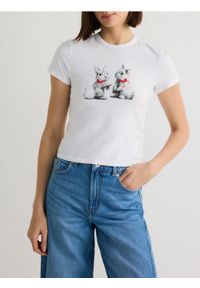 Reserved - T-shirt regular z nadrukiem - biały. Kolor: biały. Materiał: dzianina, bawełna. Wzór: nadruk #1