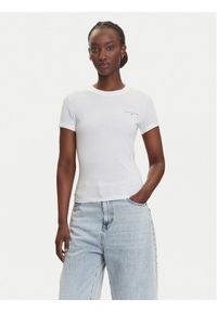 Tommy Jeans T-Shirt Linear DW0DW21164 Écru Slim Fit. Materiał: bawełna