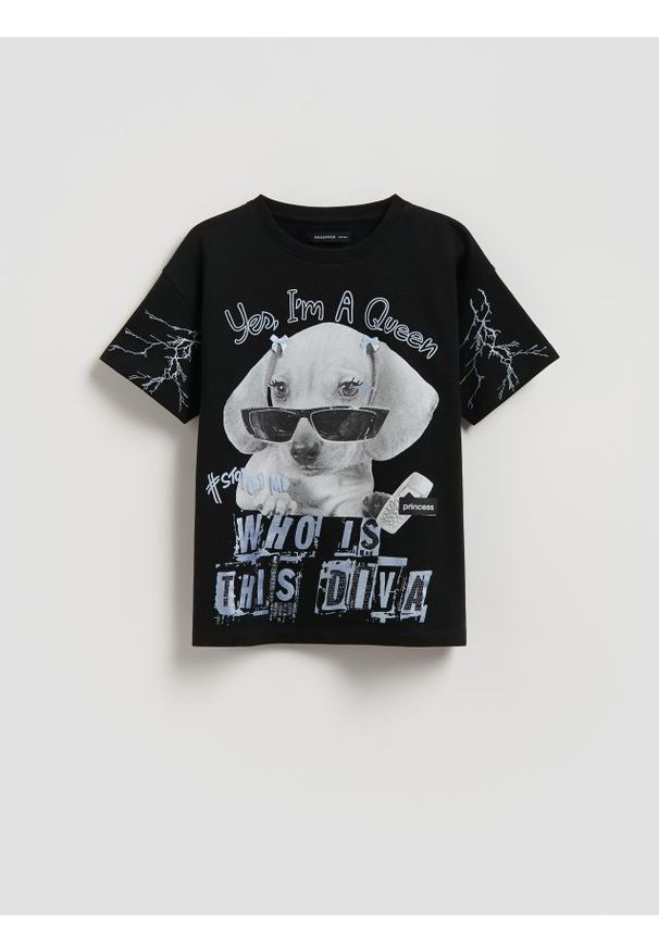 Reserved - T-shirt z nadrukiem - czarny. Kolor: czarny. Materiał: bawełna. Wzór: nadruk