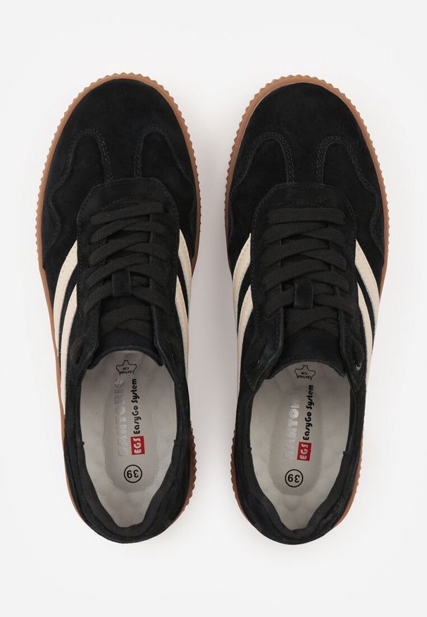 Renee - Czarne Sneakersy Retro Tenisówki z Naturalnego Zamszu ze Skórzaną Wkładką Beralene. Kolor: czarny. Materiał: zamsz, skóra