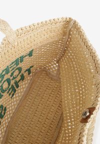 Renee - Beżowa Torebka Shopper z Plecionki z Napisem Ulolanea. Kolor: beżowy. Wzór: napisy. Styl: klasyczny, casual