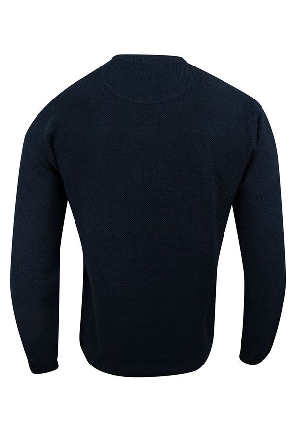 Sweter Ciemny Granatowy Bawełniany, Dziergany, Tłoczony Wzór (U-neck) -Adriano Guinari. Okazja: na co dzień, na spotkanie biznesowe, do pracy. Kolor: niebieski. Materiał: bawełna. Styl: biznesowy, klasyczny, elegancki, casual