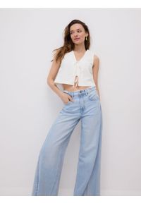 Reserved - Jeansy wide leg z przeszyciami - niebieski. Kolor: niebieski