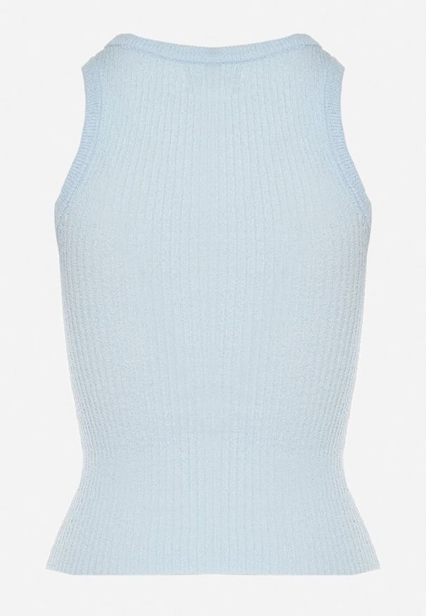 Born2be - Niebieski Top z Prążkowanego Materiału Ovilora. Okazja: na spacer, na co dzień. Kolor: niebieski. Materiał: materiał, prążkowany. Styl: casual