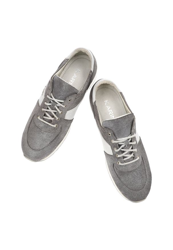 Srebrne Sneakersy Karino Błyszczące Modne Obuwie Damskie. Kolor: srebrny. Materiał: zamsz. Styl: elegancki, sportowy, glamour