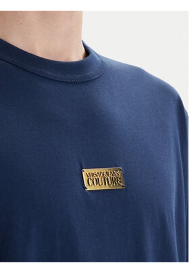 Versace Jeans Couture T-Shirt 80GAHT05 CJ00T Granatowy Regular Fit. Kolor: niebieski. Materiał: bawełna