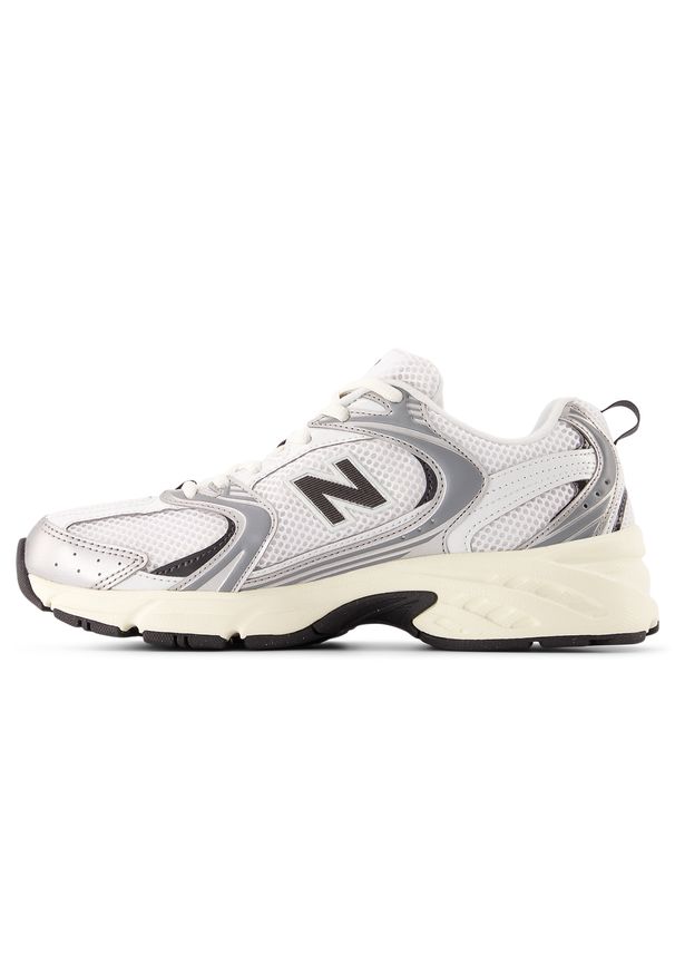 Buty unisex New Balance U530ESA – srebrne. Kolor: srebrny. Materiał: syntetyk, materiał. Szerokość cholewki: normalna. Sezon: lato. Sport: turystyka piesza