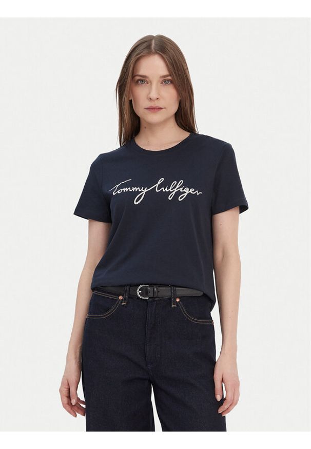 TOMMY HILFIGER - Tommy Hilfiger T-Shirt Heritage Graphic Tee WW0WW24967 Granatowy Regular Fit. Kolor: niebieski. Materiał: bawełna
