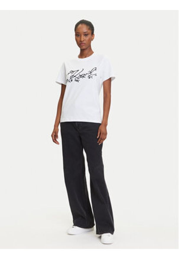 Karl Lagerfeld - KARL LAGERFELD T-Shirt A3W17018 Biały Regular Fit. Typ kołnierza: dekolt w karo. Kolor: biały. Materiał: bawełna