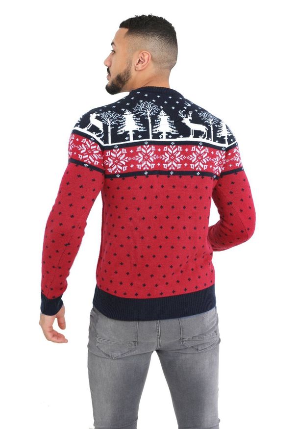 Czerwony, Świąteczny Sweter w Norweski Wzór - Brave Soul. Kolor: czerwony. Materiał: akryl. Styl: wizytowy