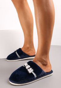 Renee - Granatowe Kapcie z Futerka z Dekoracyjną Kokardką Lennart. Kolor: niebieski. Materiał: futro #2