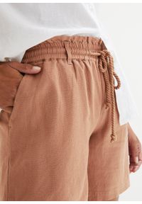 bonprix - Szorty paperbag z lnem. Kolor: brązowy. Materiał: len. Długość: krótkie. Sezon: lato #2