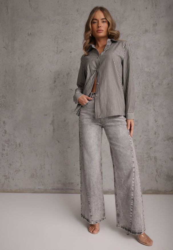 Renee - Czarna Koszula z Bawełną w Prążki ze Zdobionymi Guzikami Mirasea. Kolor: czarny. Materiał: bawełna. Wzór: prążki, aplikacja. Styl: elegancki