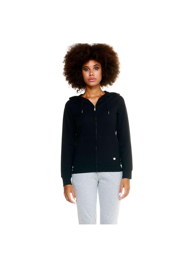 LEONE 1947 APPAREL - Damska bluza Leone z kapturem Basic zapinanym na zamek na całej długości. Typ kołnierza: kaptur. Kolor: czarny. Materiał: tkanina. Sport: fitness