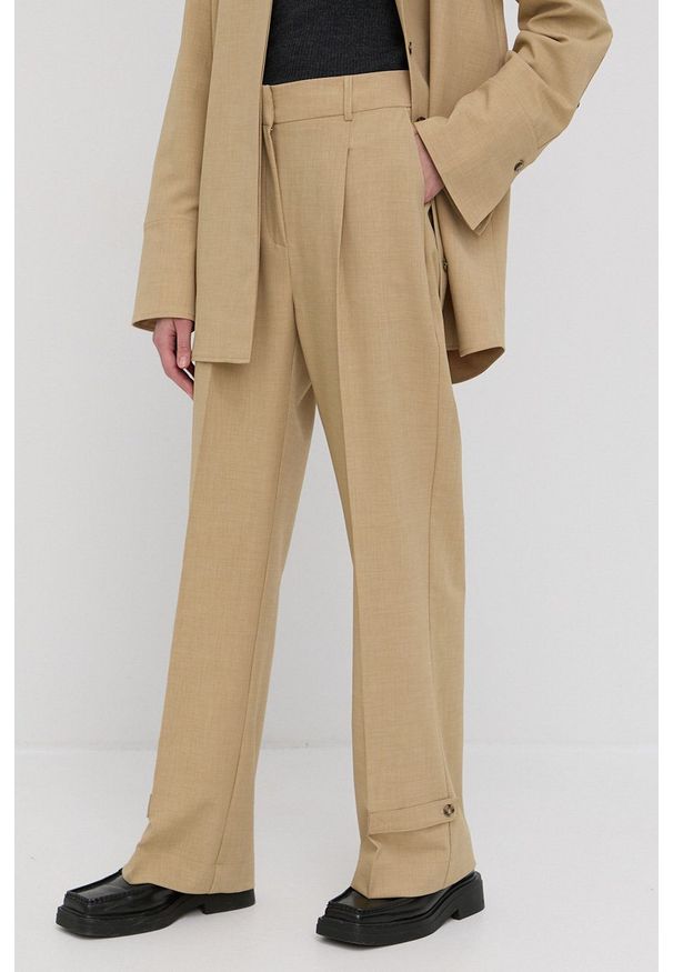 Birgitte Herskind Spodnie Logan damskie kolor zielony proste high waist. Okazja: na co dzień. Stan: podwyższony. Kolor: zielony. Materiał: włókno. Styl: casual