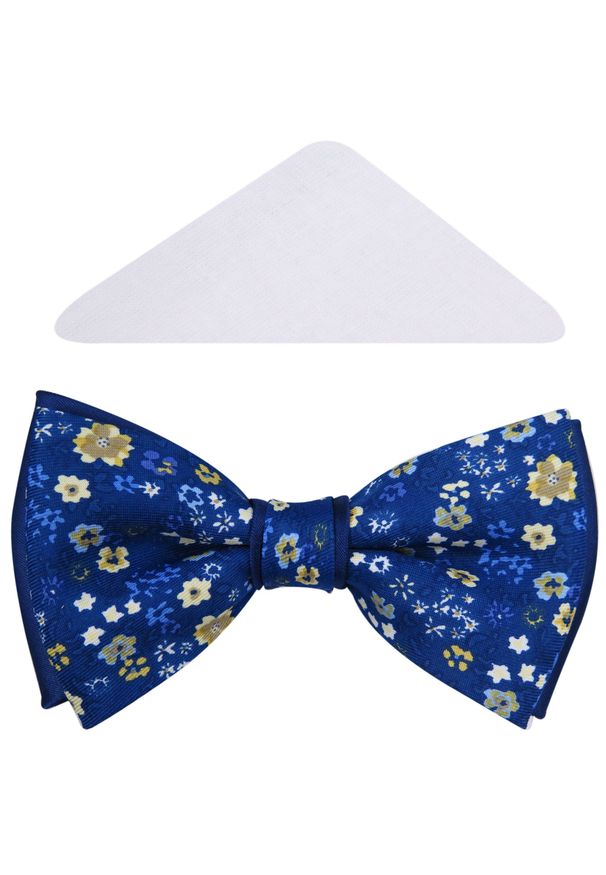 Modini - Granatowa muszka męska w kwiatki A155. Kolor: niebieski. Materiał: poliester, tkanina. Wzór: kwiaty. Styl: elegancki