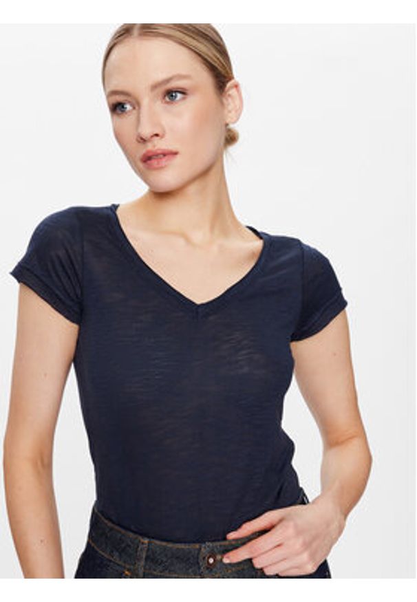Sisley T-Shirt 3TNHL4007 Granatowy Regular Fit. Kolor: niebieski. Materiał: bawełna